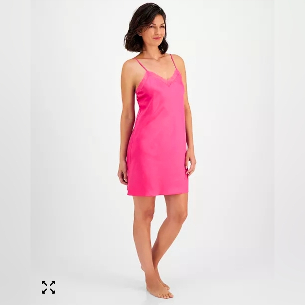INC International Concepts Pink Satin Lace-Trim Chemise Size Large Pink